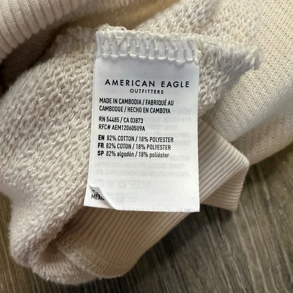 American Eagle Oatmeal Beige Long Sleeve 1/4 Button Front Cropped Sweater Large - Picture 5 of 7